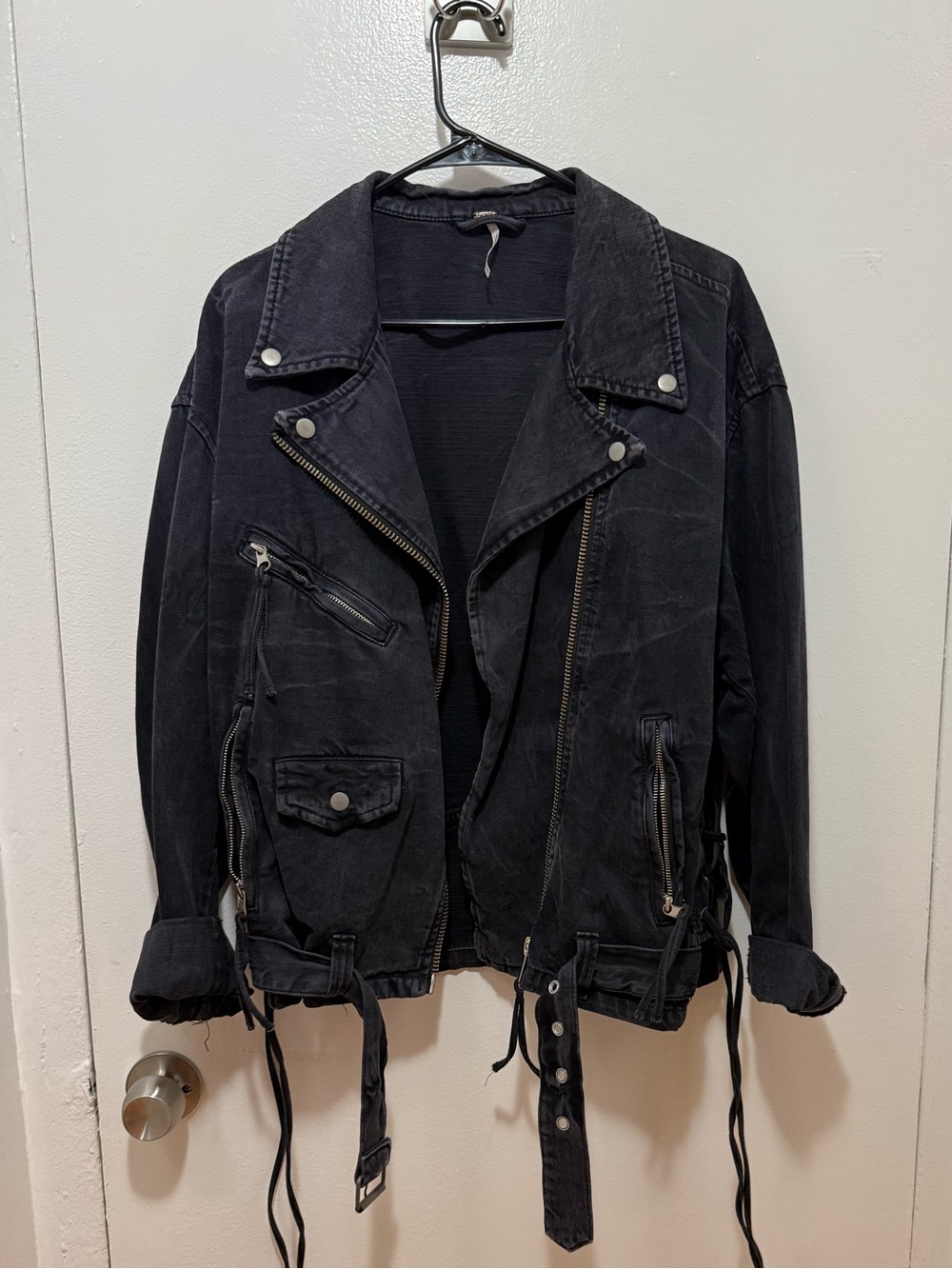 Black denim Biker-Style Jacket - free people